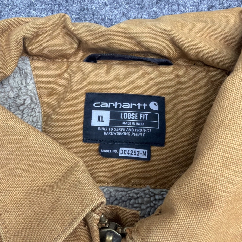 Carhartt Loose Fit Men XL Duck Canvas Sherpa Lined Jacket 0C4293-M Logo Brown - Picture 2 of 10